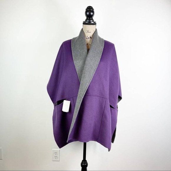 ✅#252A NWOT Armani Collezioni Purple Reversible Wool Cashmere 2 Poncho/Cape! - Picture 10 of 12